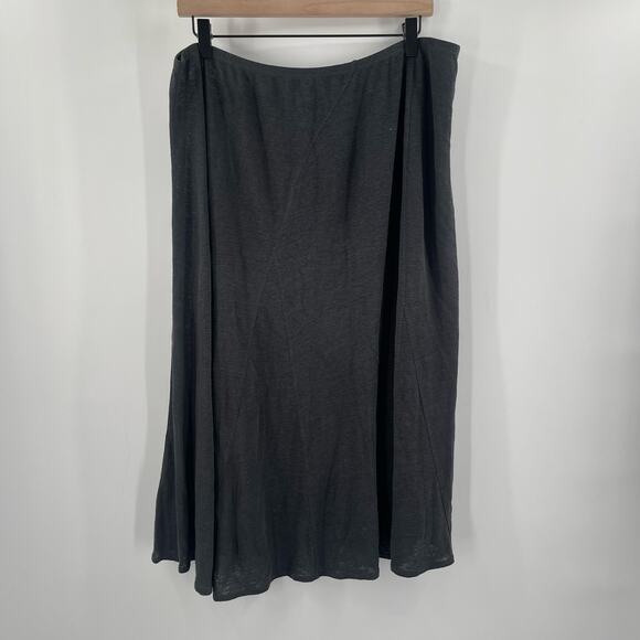 EILEEN FISHER Size Petite Large Skirt Gray Grey 100% Linen Stretch Waist Light - Picture 2 of 8